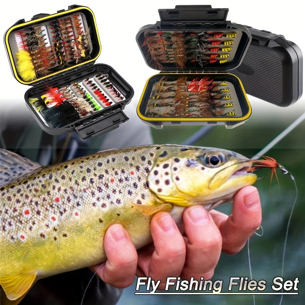 Fly Fishing Flies Kit Fly Assortment Trout Bass Fishing with Fly Box, 24/30/44/65/68/84Pcs with Dry/Wet Flies, Nymphs, Streamers