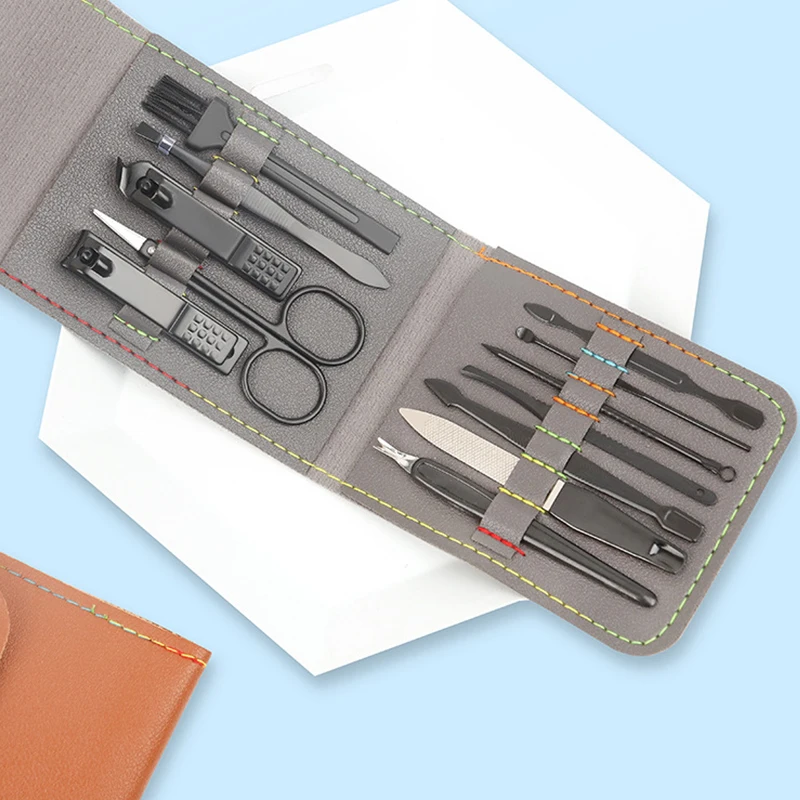 12 Stks/set Nail Schaar Bruin Grijs Rvs Eagle Haak Oor Lepel Draagbare Clippers Pedicure Schoonheid Manicure Implementeren Tool