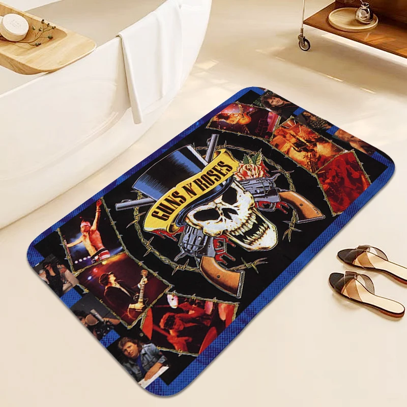 Bathroom Mat Anti Slip G-Guns N' Roses Rug for Bedroom Sleeping Room Hallway Floor Veranda Custom Soft Carpet Entrance of House