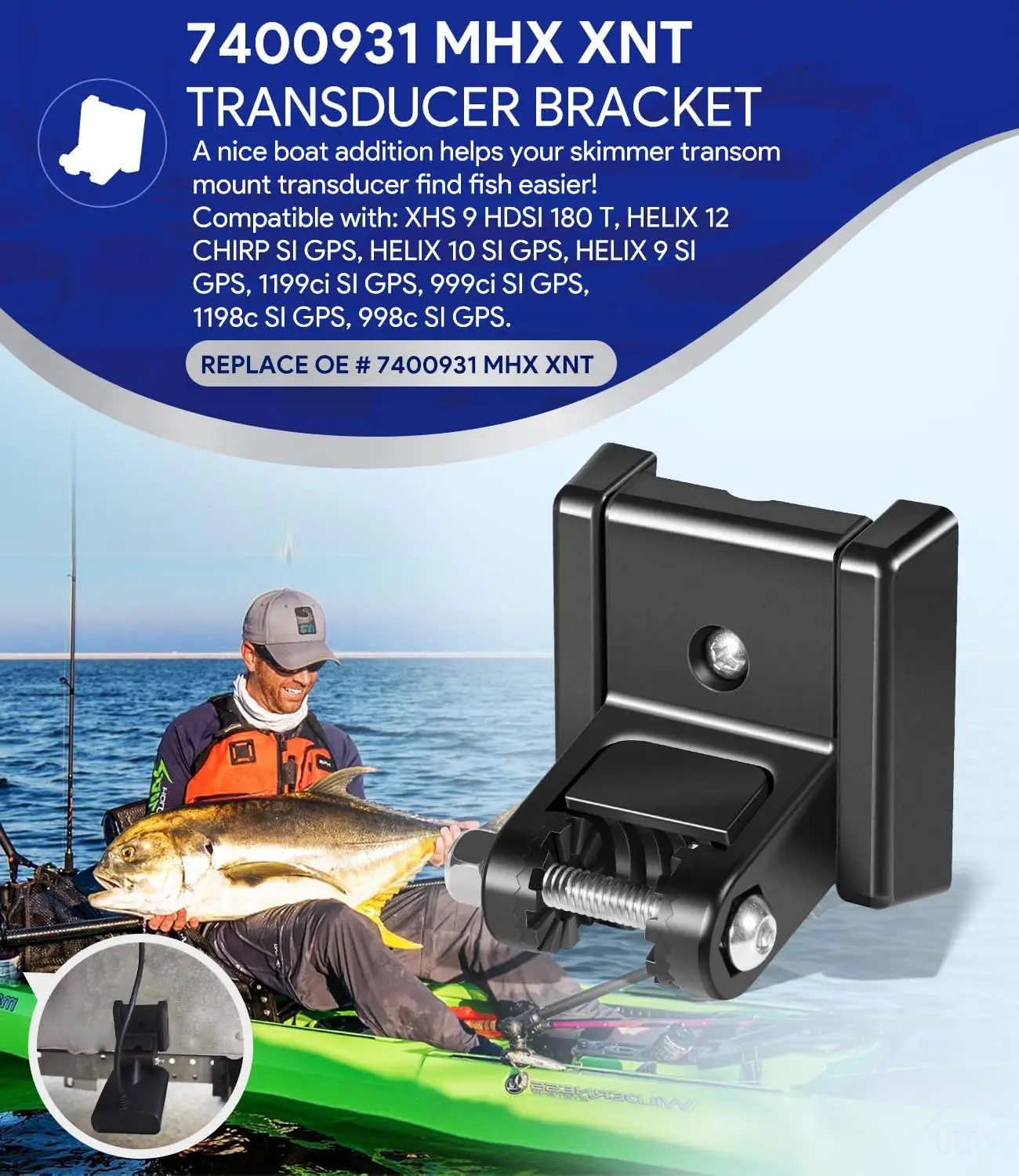 TML 7400931 MHX XNT Transducer Bracket - Transducer Mount for XHS model transducers, Transom Mounting Hardware Kit