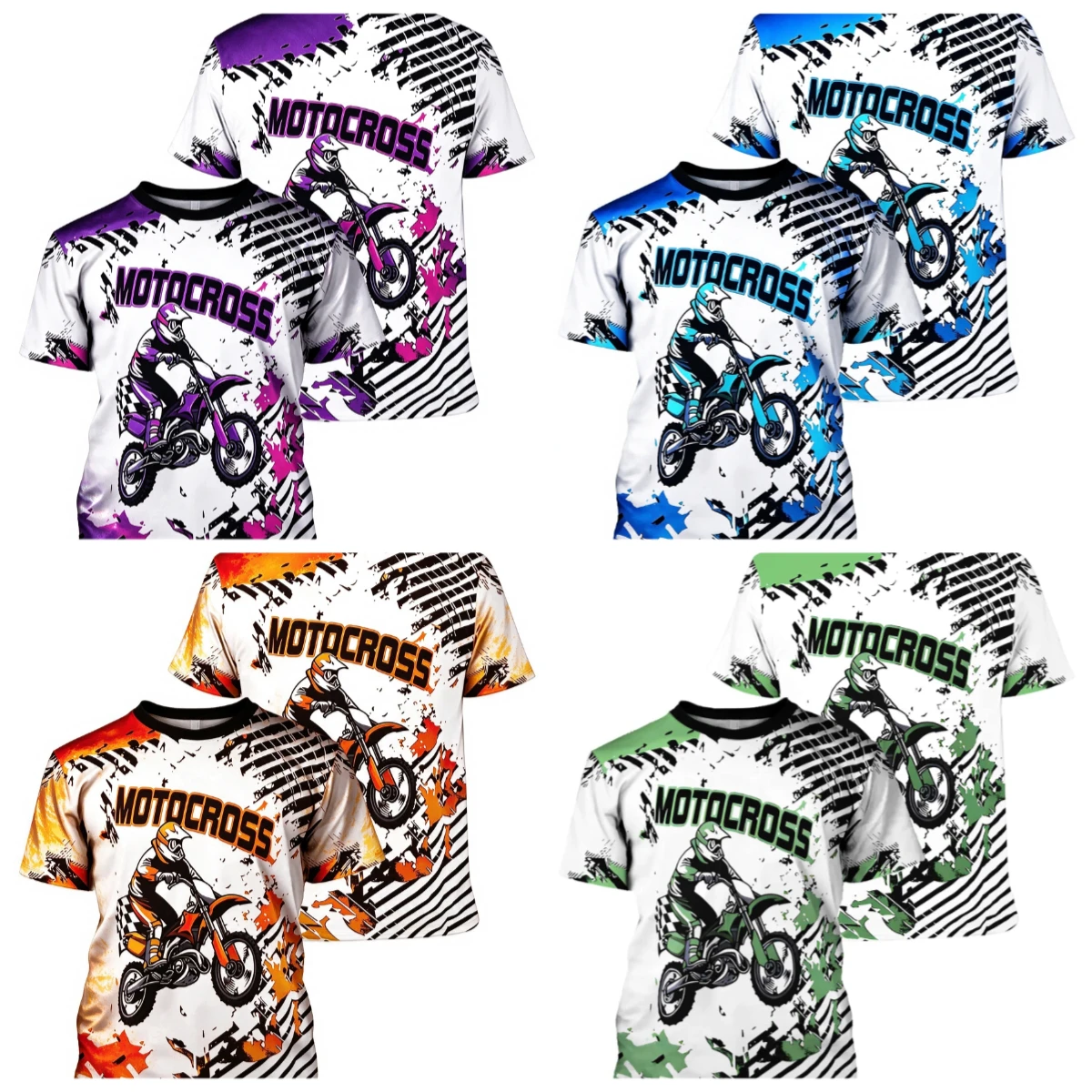 Youth Street-Style Off-Road Short-Sleeve T-Shirt with Letter & Moto-Graffiti Print – Casual Top for Family Outdoor Riding