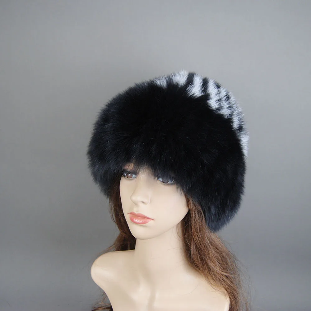 New Style Outdoor Winter Must 100% Real Fox Fur Women's Knitted Hat Russian Snow Skiing cold-proof ball plus Warm Thicken Hats