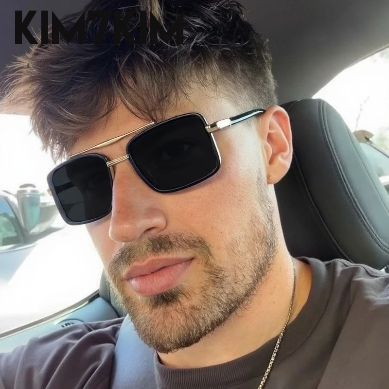 

Steampunk Rectangle Sunglasses Men 2025 Luxury Brand Vintage Double Beam UV400 Sun Glasses For Male Metal Small Frame Eyewear