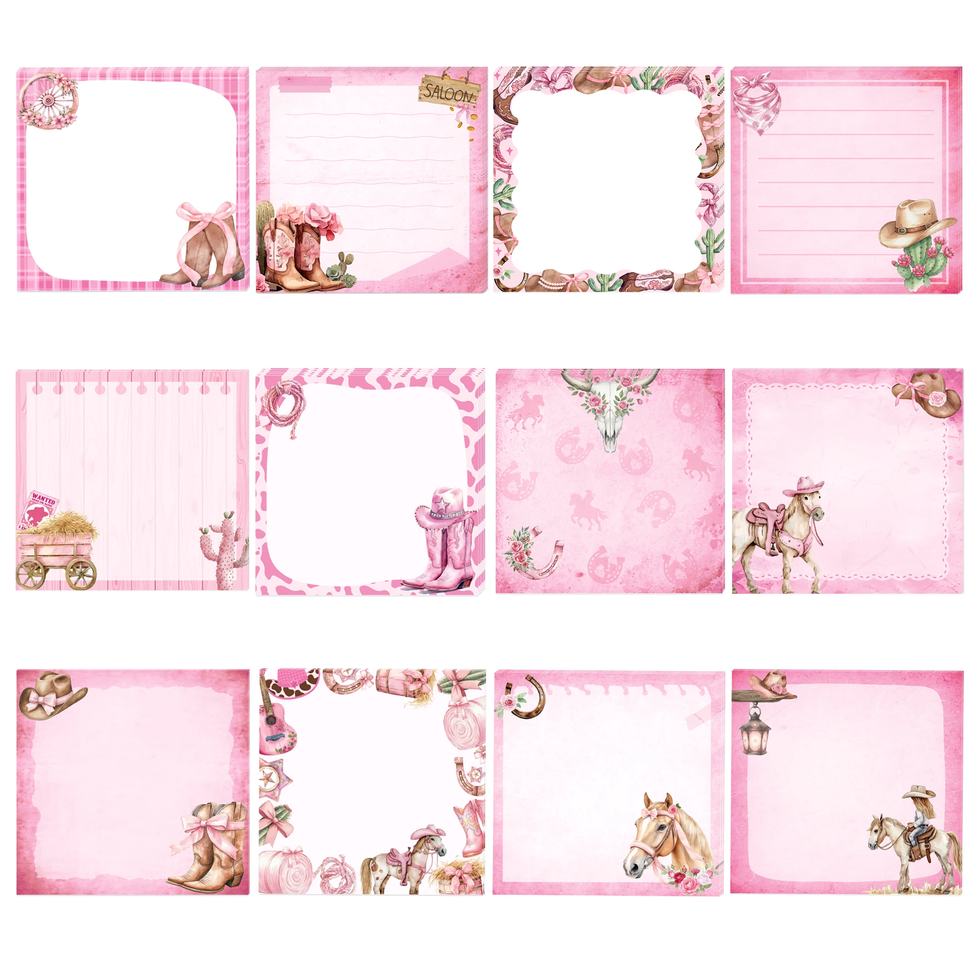 

12/24pcs Pink Western Cowgirl Sticky Notes Set,Self-Stick Lemon Notes Pads,Refrigerator Memo Pads for Home Office Gifts Supplies