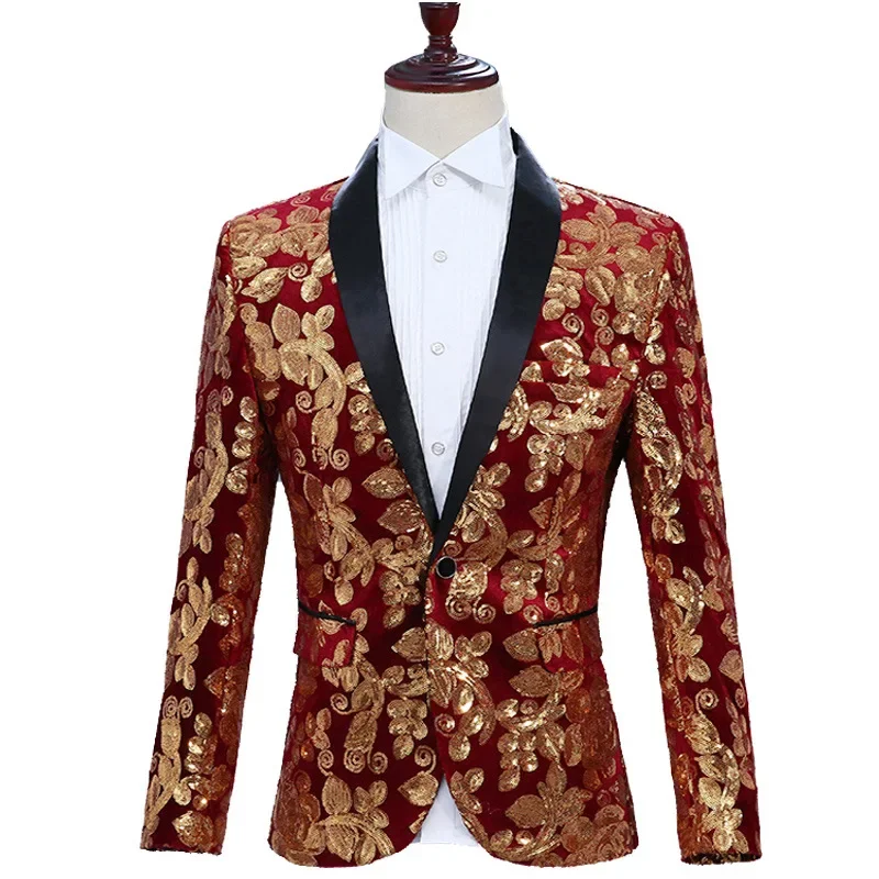 أزياء الأداء الرجالية فساتين المغني الذهب الترتر الدعاوى السترات استضافة الملاهي الليلية DJ استوديوهات التصوير دعوى الرجال