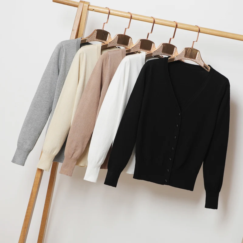 Black Cropped Sweaters Long Sleeve Top Knit Ladies Jersey Korean Fashion Blouses Cardigan Female Clothing Knitted Sweater Style