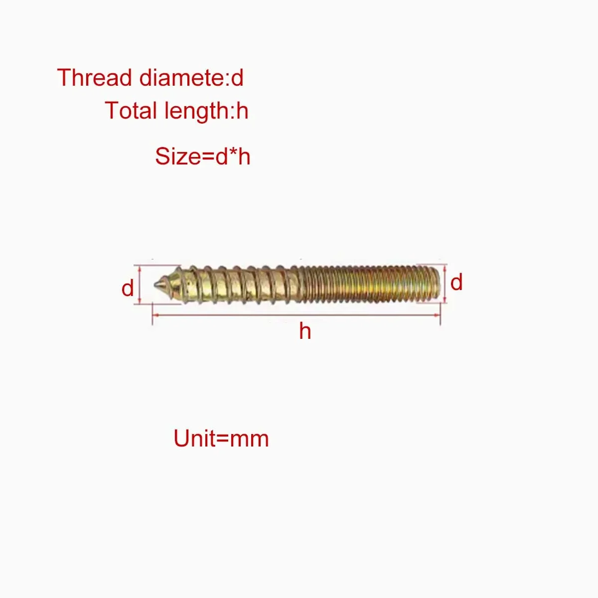 

Colored Zinc Double Headed Self Tapping Screw/Furniture Sofa Table Chair Staircase Pointed End Connecting Bolt Rod M6M8M10