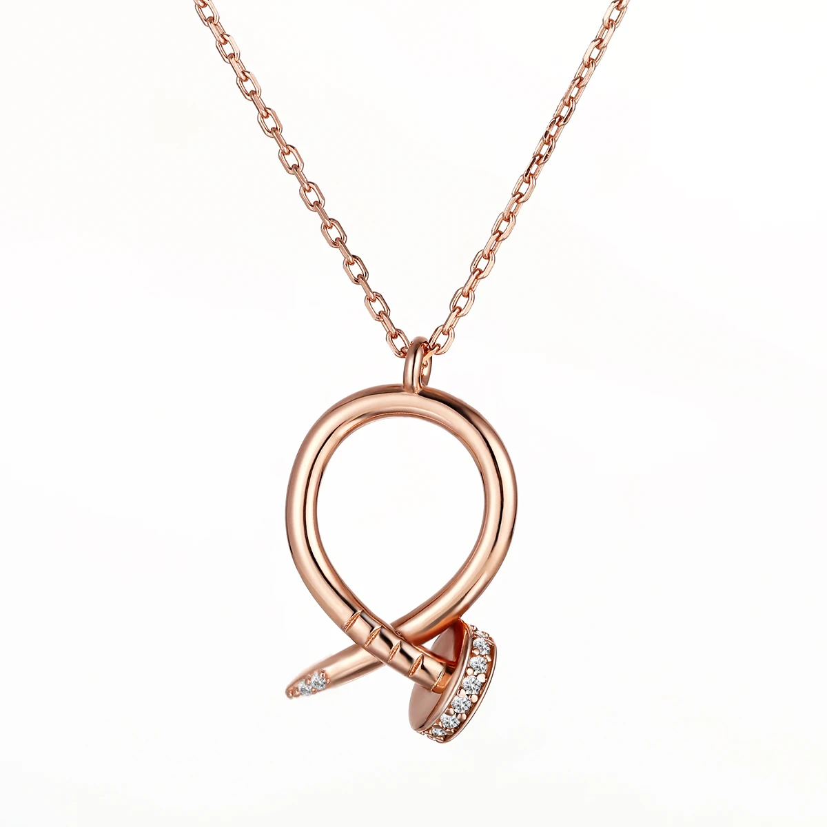 

Fashion Brand Jewelry 925 Silver Rose Gold Plated Diamonds Zircons Classic Nail Necklace for Women
