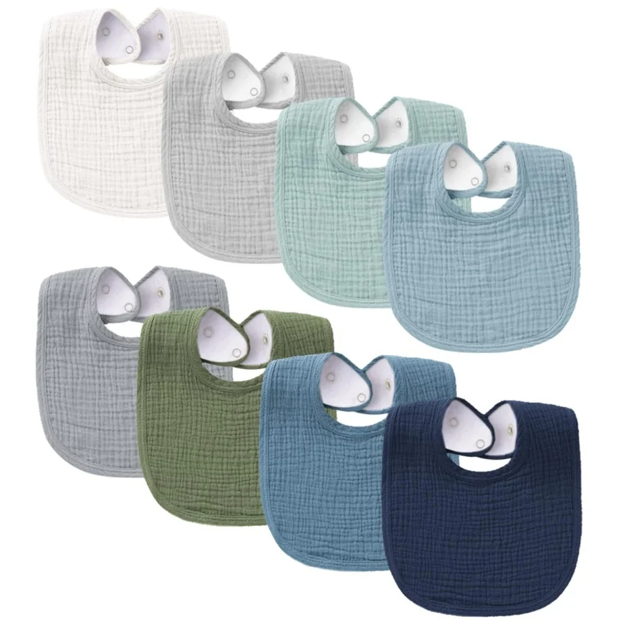 

8 pcs of baby double-layer crepe saliva towels, cotton gauze U-shaped bibs, water-absorbing and anti-spitting milk pads, bibs