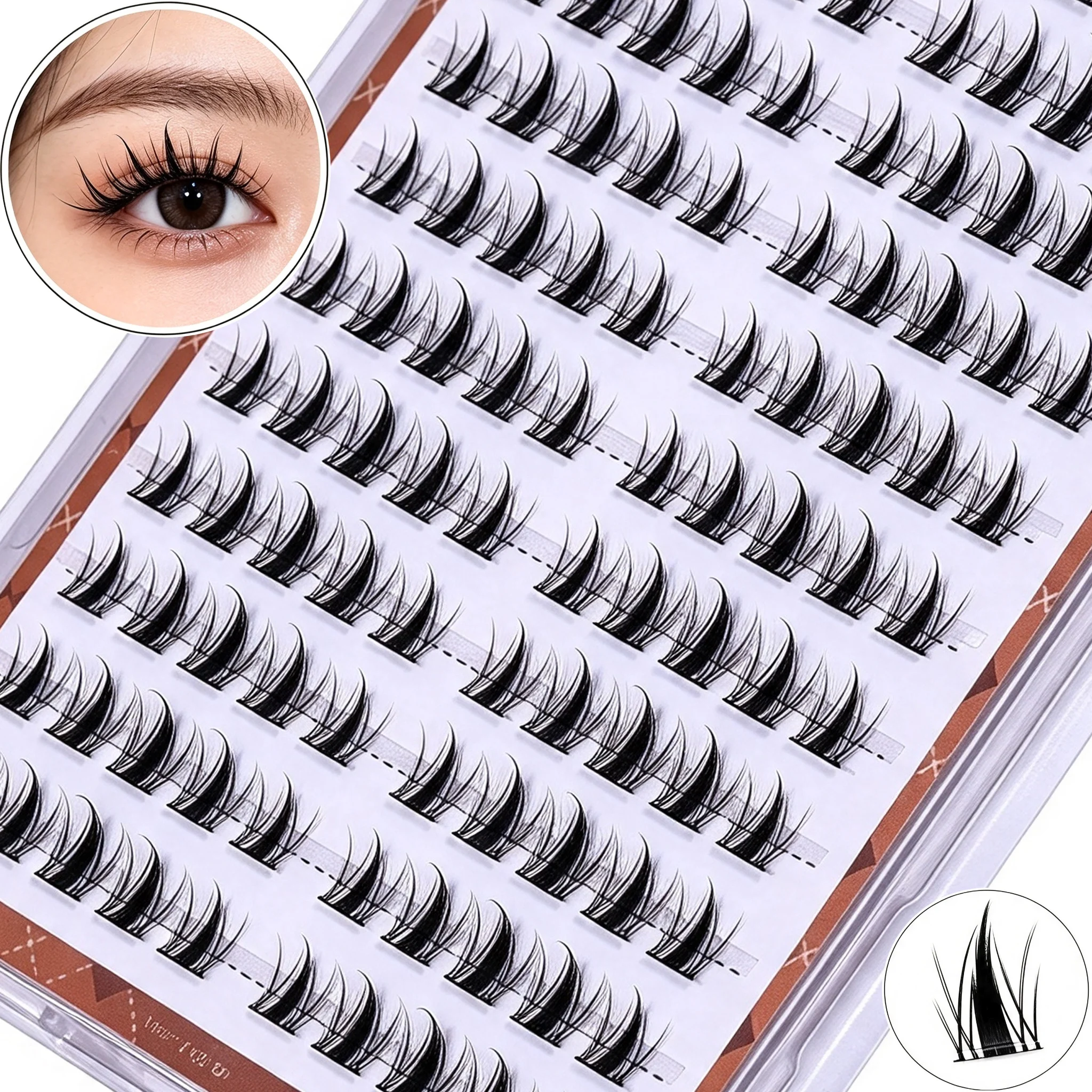 Natural Manga Look Self Adhesive Cluster Lashes Glueless Sectioned Eyelashes Portable Travel DIY Eye Makeup Kit For Beginners