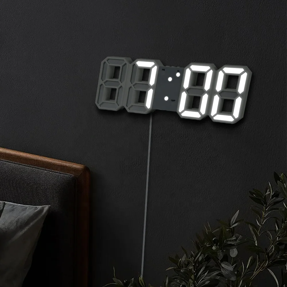 For Ins 3D Digital LED Alarm Clock Wall Table Clocks Temperature/Calendar /3 Brightness Levels Night Light Multifunctional