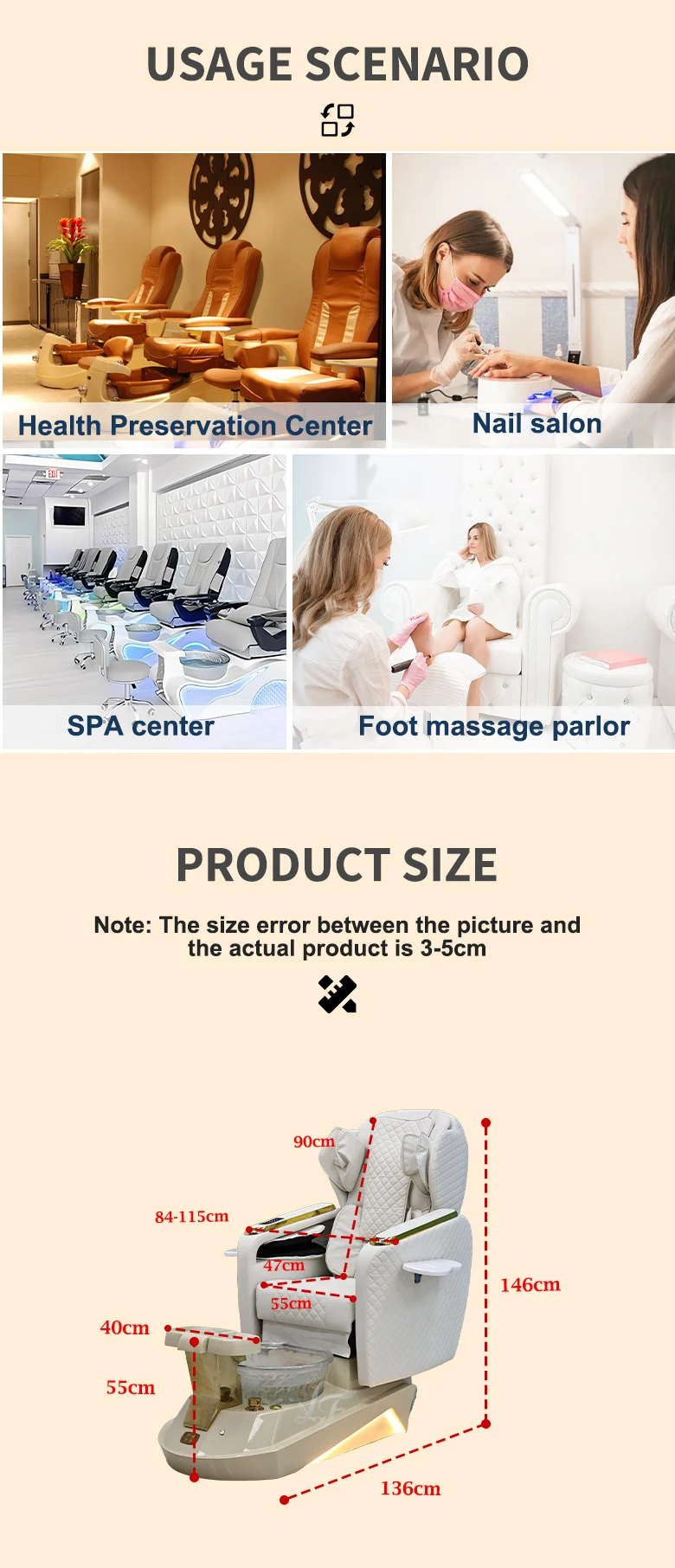 Pediküre-Stuhl mit Verstellbarem Winkel, Massage, Ambientebeleuchtung, Fuß-Spa, Salon-Schönheitsausrüstung – Detail 8