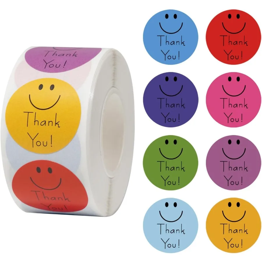 

500 Smiley Thank You Stirs 1 Inch SelfAdhesive Stirs for Envelopes Holiday Cards Gift Bags and Small Business Packaging 1 Pack