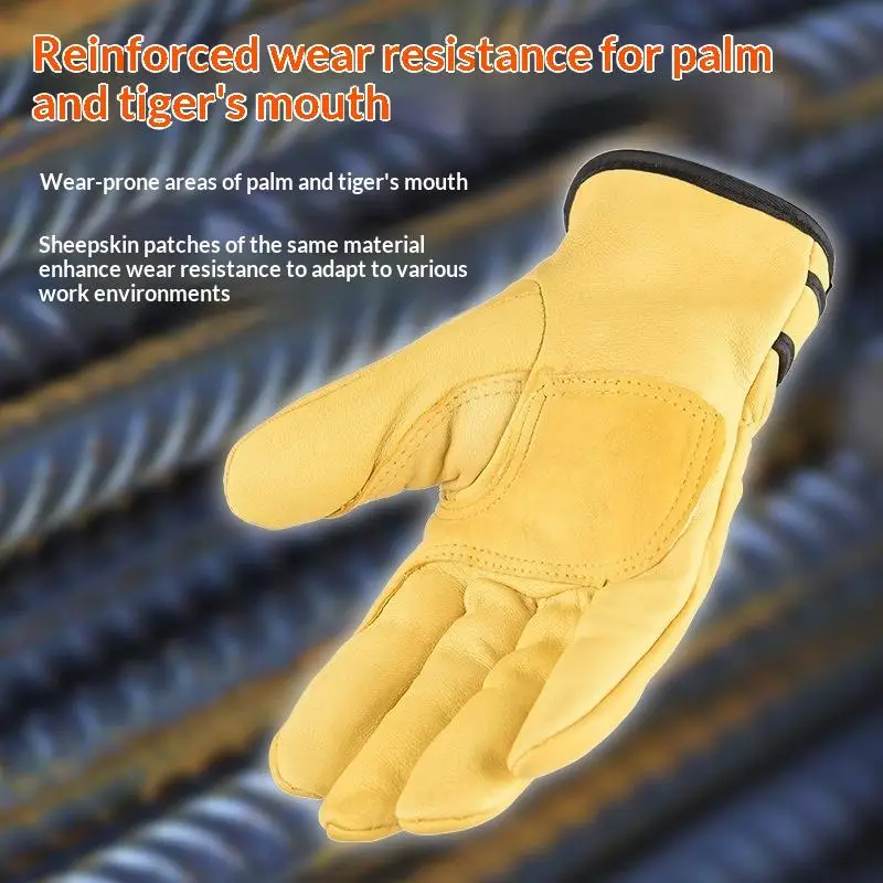 1 Pair Sheepskin Leather Work Gloves Safety Wearproof For Welding Gardening Bike Riding