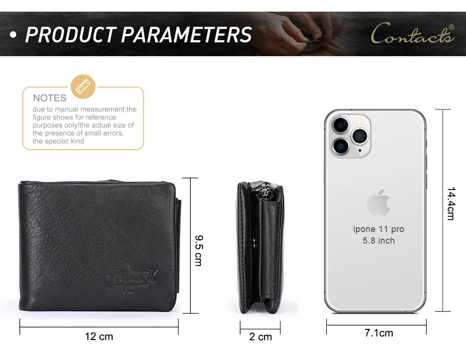 CONTACT'S Echtes Leder Männer Brieftasche Vintage Trifold Haspe Brieftasche Reißverschluss Geldbörse Kartenhalter Geld Clip männer Brieftaschen – Detail 16