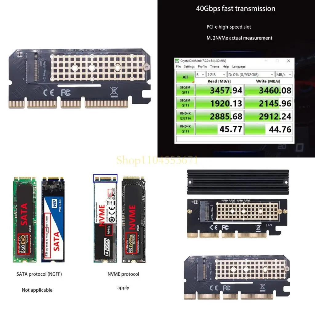 

Best Seller NVME SSD to PCIe 16X Riser Adapter Card M-Key PCIe 4X 8X 16X Adapter for Desktop PC Expansion Card