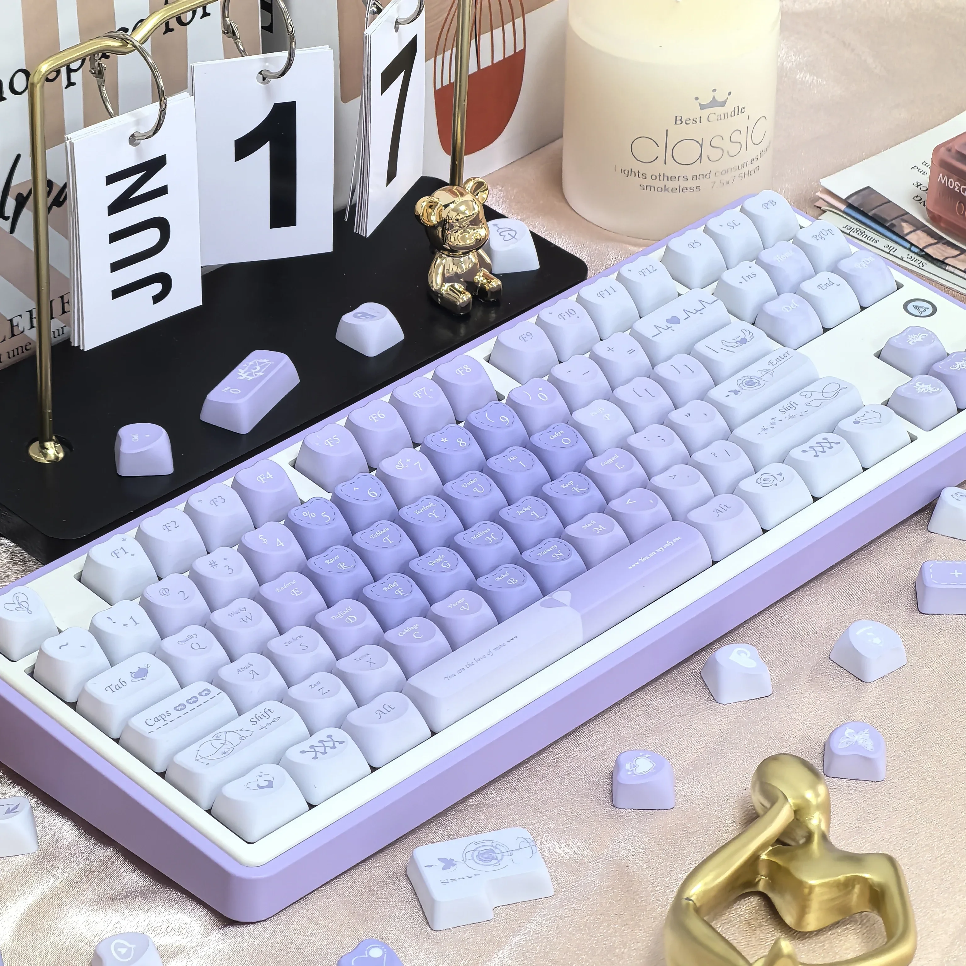 Imagem -06 - Teclado em Forma de Coração para Teclado Mecânico Roxo Gradiente Novo Forma do Amor lo Pbt Romântico Estilo Francês Faça Você Mesmo Bonito 120 Teclas