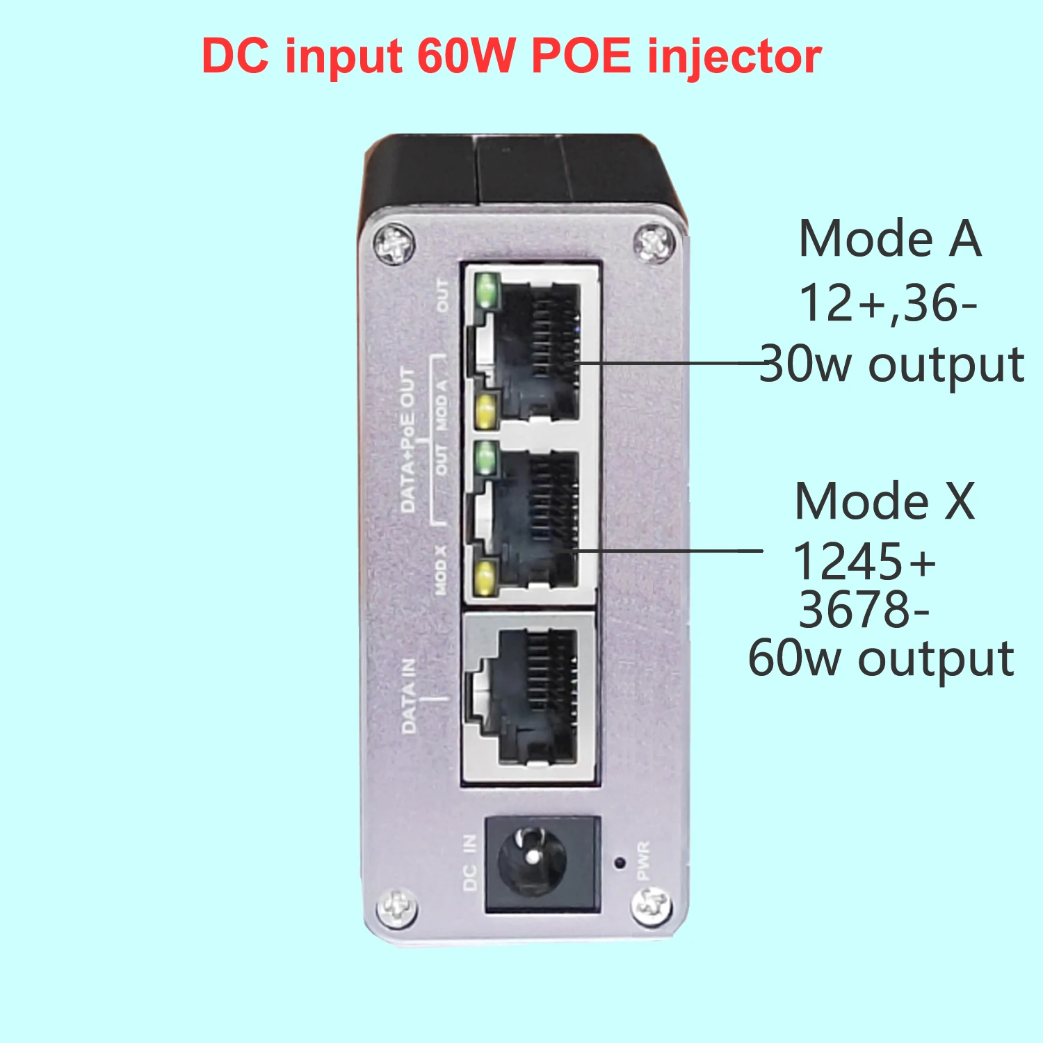 Passive POE Injector 24V/48V Network Equipment with 4Pair Wire Max 60W Output 2Pair Wire 30W Output for IP Camera