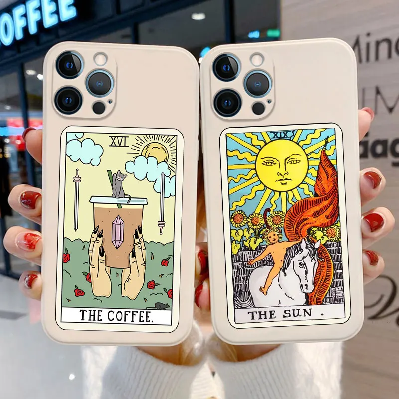 Aesthetic Art pizza coffee soft silicone Phone Case For iPhone15 14 12 Pro Max XPlus XS XR 11 13 Pro Max Mini Tarot Card Cover