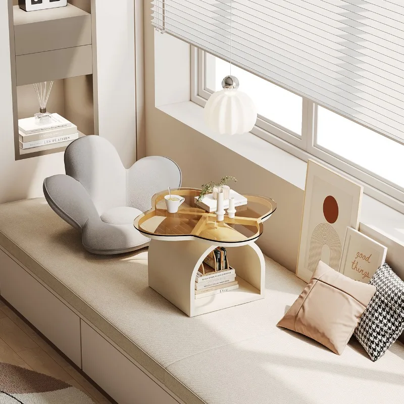 

Cream Low Tatami Table for Bay Window Bedroom Balcony Study Office High Density Foam Cushion Comfortable Seat No Collapse