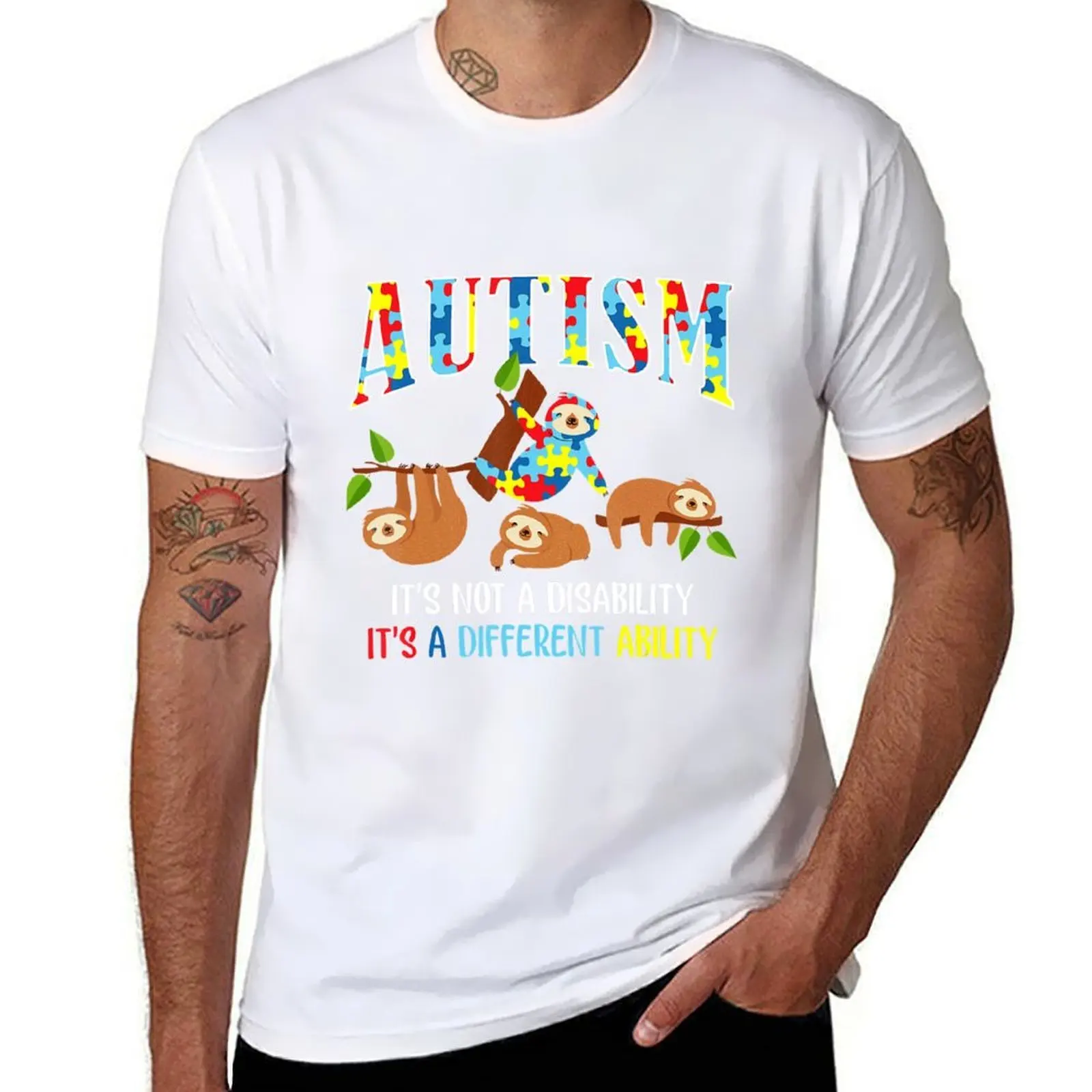 

Autism Its Not A Disability Autism Awareness Sloth T-Shirt man t shirt heavy cotton printed t shirts for man T-Shirt
