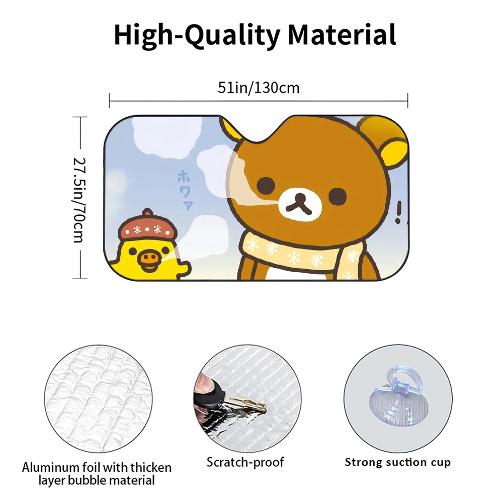 R-Rilakkuma Bären-Autosonnenschutzvorhänge, wärmeisolierende Aluminiumfolie, wiederverwendbare Saugnäpfe, blockieren UV-Strahlen, Sonnenschutz für das Auto – Detail 11