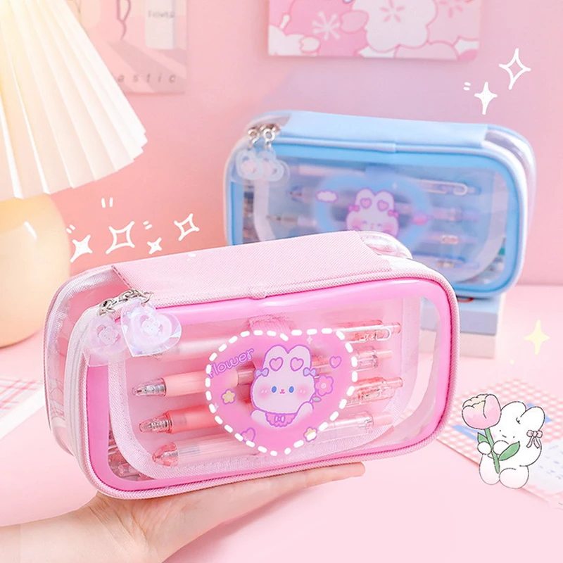 Kawaii مقلمة لطيف الكرتون الأرنب مقلمة سعة كبيرة القرطاسية حقيبة التخزين اللوازم المدرسية أكياس قلم رصاص الموضة