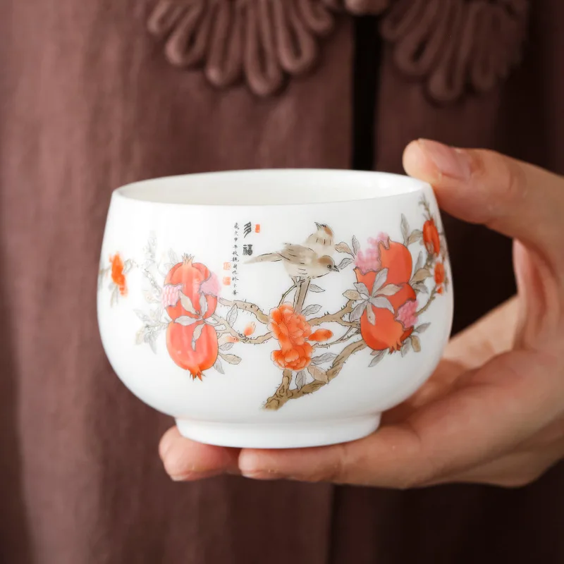 Mutton Fat Jade Porcelain Press-Hand Cup for Kung Fu Tea - Handmade Master Tasting Cup Gift for Home Office Chinese tea