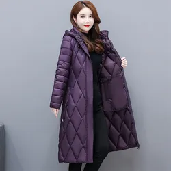 Long Parkas For Women Overcoat New Hooded Thicken Down Cotton Jacket Warm Winter Coat Middle Aged Mother Quilted Jacket 5XL