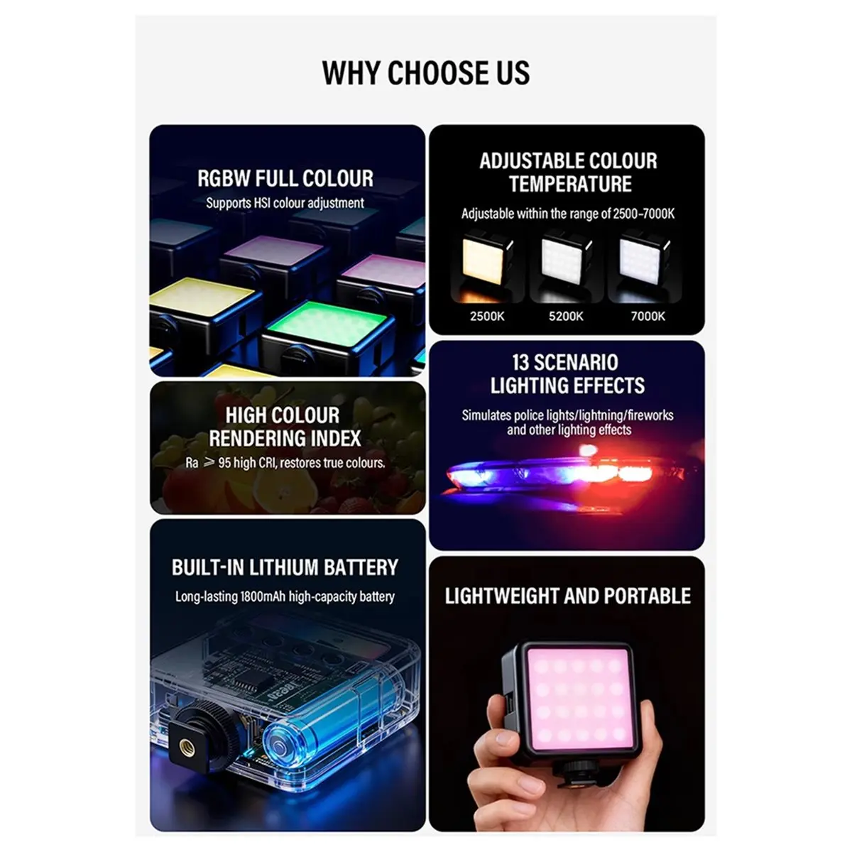 fine Mini LED Fill Light RGB Full-Color Pocket Photography Light Portable Camera Video Light for Vlog, Live Streaming, Selfie