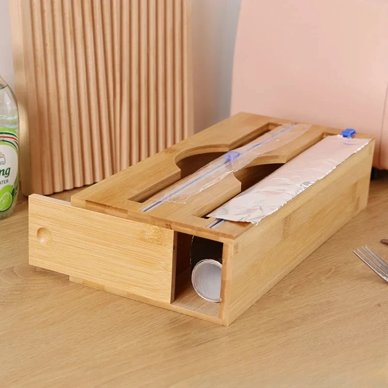 

Диспенсер Для Хранения бамбуковой пленки, дозатор для алюминиевой фольги с резаком, держатель для липкой пленки, кухонные аксессуары