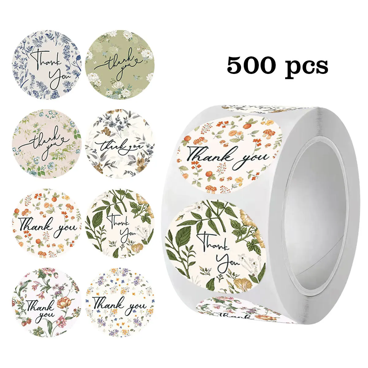 JCAC 500pcs/roll Ins Floral Thank You Seal Stickers, Self-Adhesive Dessert Cake Baking Wedding Favor Labels