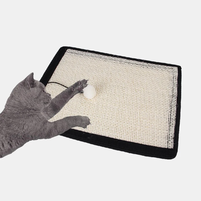 

40x29cm Natural Sisal Cat Scratching Board with Plush Ball Grinds Claws Ease Boredom Sofa Furniture Protector Kitten Supplies