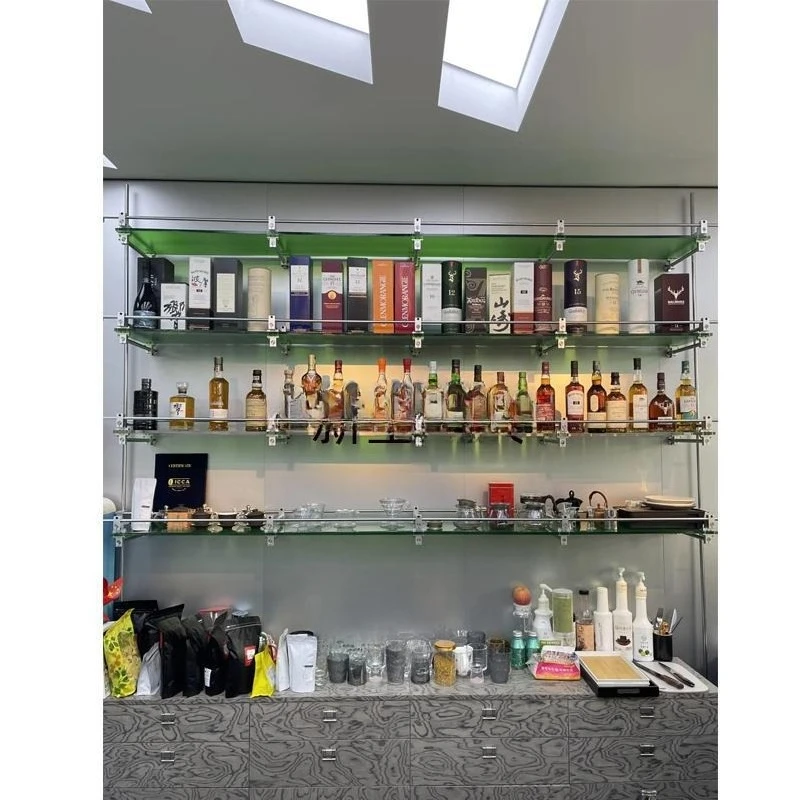 

Креативная оптическая ось, настенная витрина из нержавеющей стали, зеленая акриловая витрина, винный шкаф, многослойная стойка для хранения