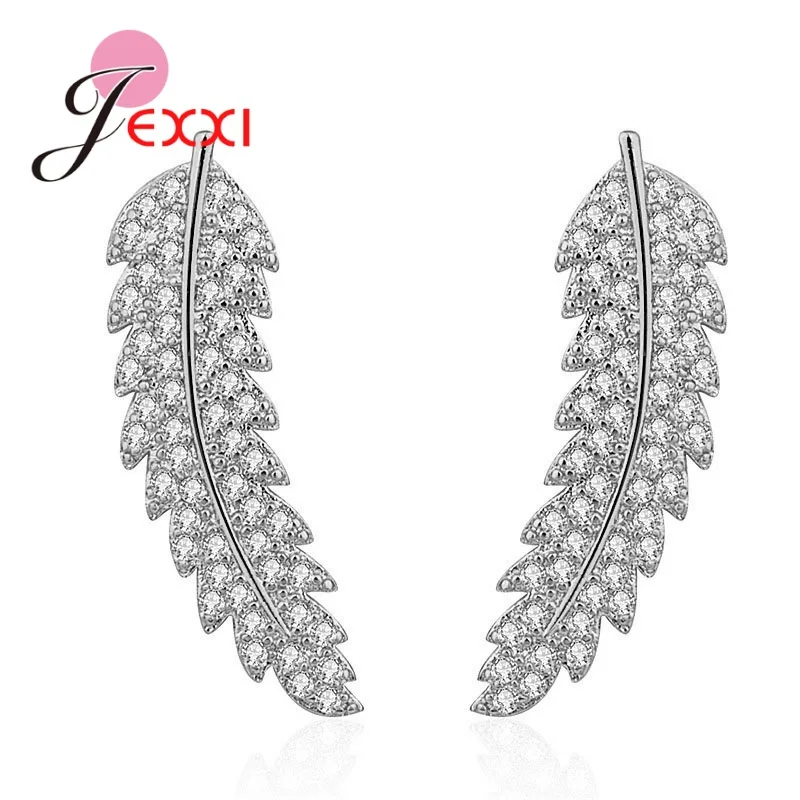 Genuine 925 Sterling Silver Color Tree Leaves Pattern Stud Earrings For Women Girls Fashion Earrings Jewelry Gift 3 Color Option