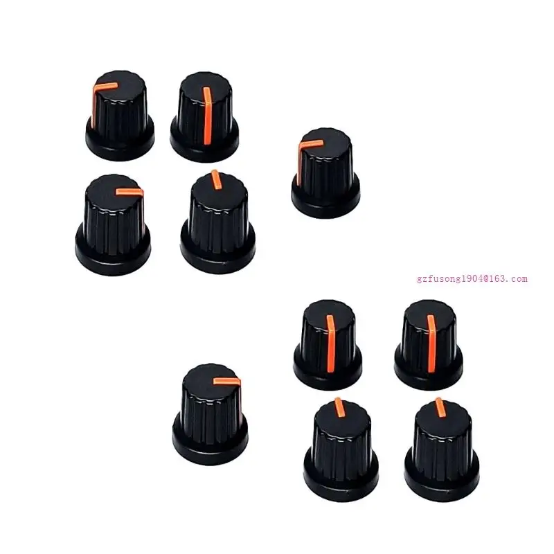 10pcs พลาสติกโพเทนชิออมิเตอร์ลูกบิดการเปลี่ยนปริมาตรกีต้าร์ควบคุมลูกบิดโรตารี่ 6 มม. Knurled Hole Hole Hole Hole Knob D5QD