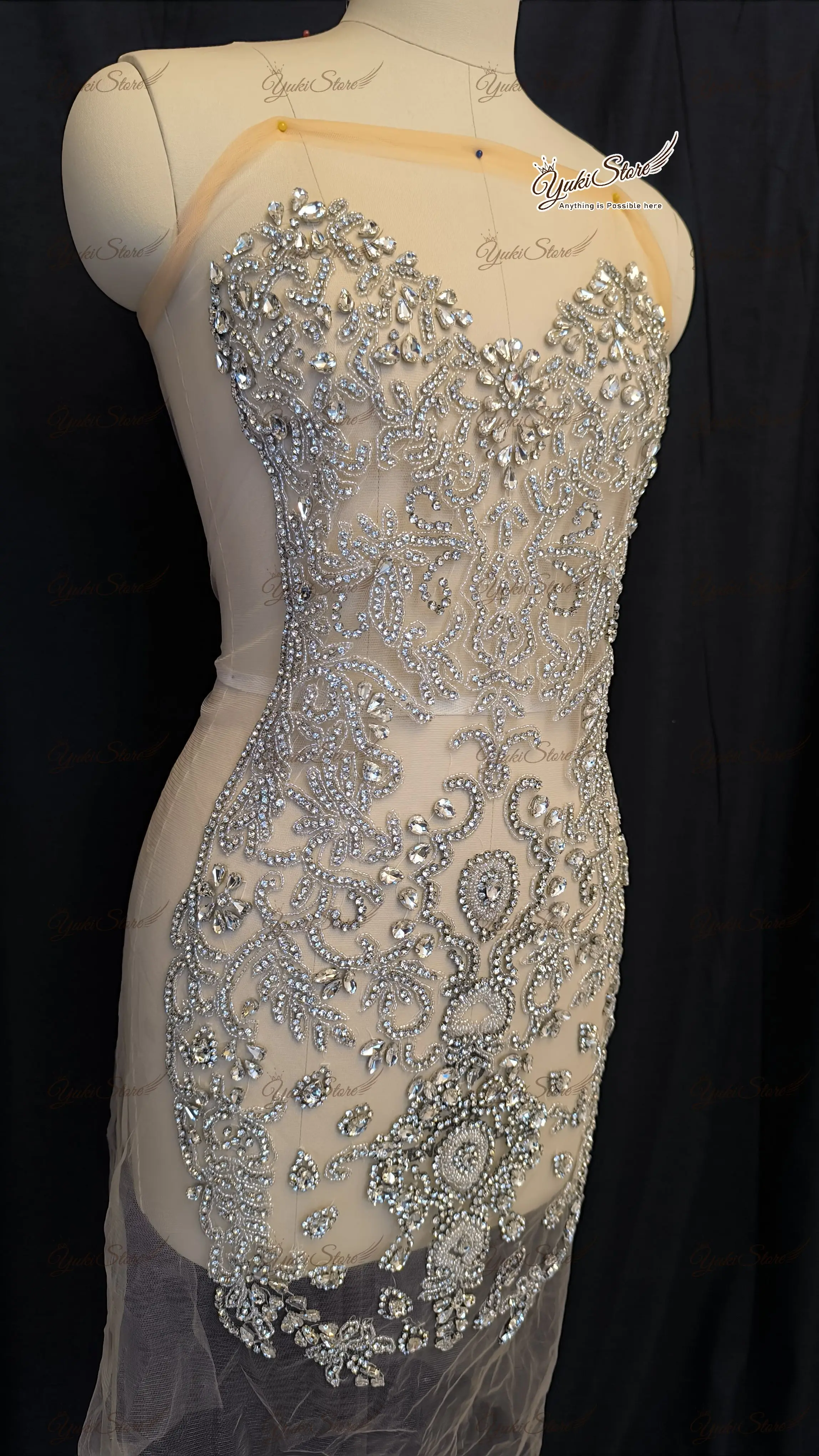 Handmade Full glass stone Wedding Dress Bodice Sexy Stone Beaded Rhinestone Mesh Lace Applique Bodice JY078 2024Silver