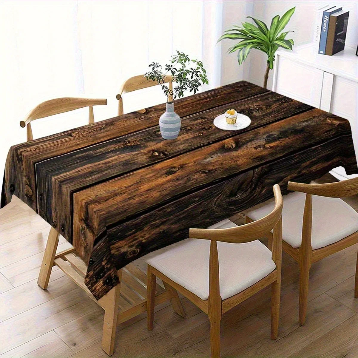 Country-style wood-grain polyester tablecloth, with dark brown and black wood-grain designxzj