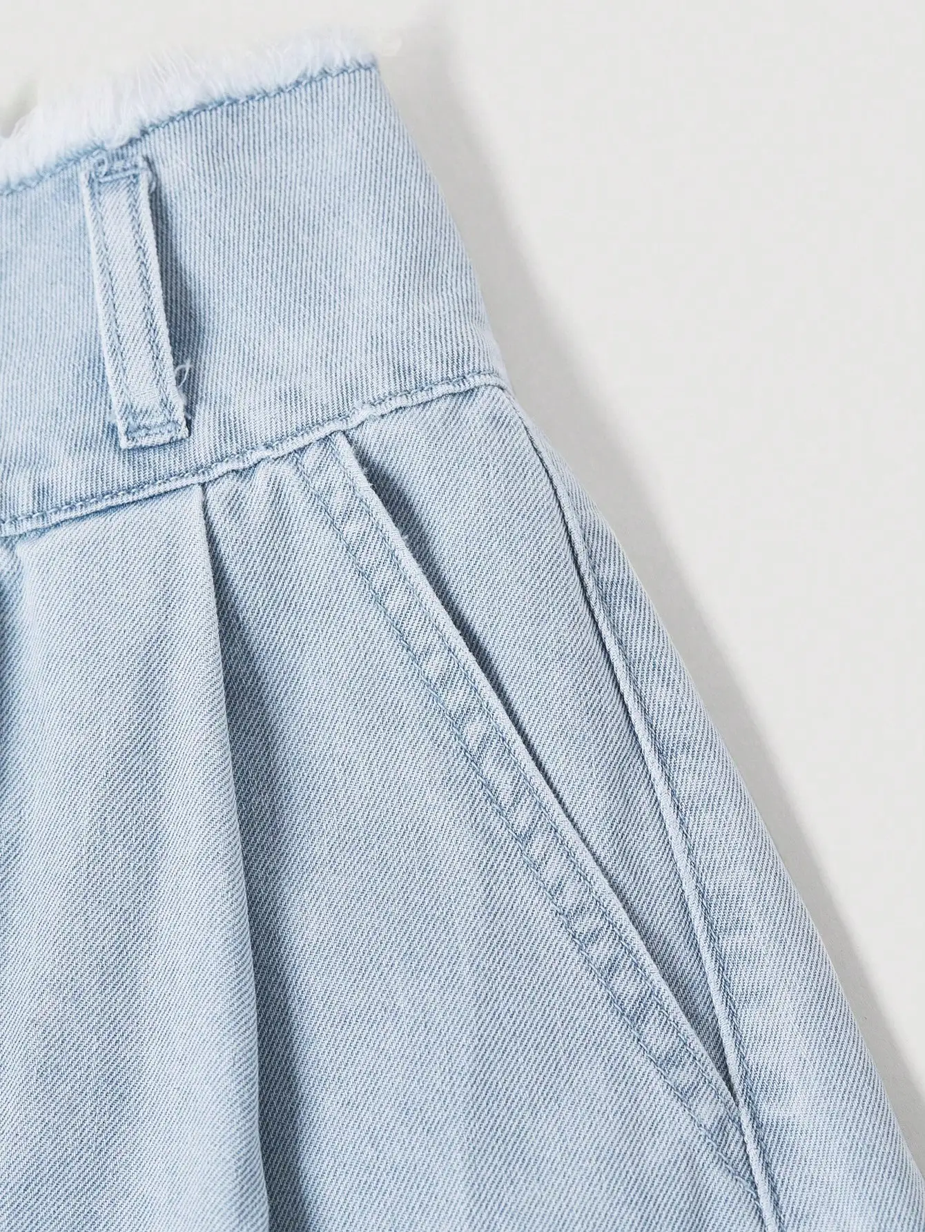 レディース ハイウエスト ルーズフィット デニム ミディスカート フレイドヘム ボタン留め