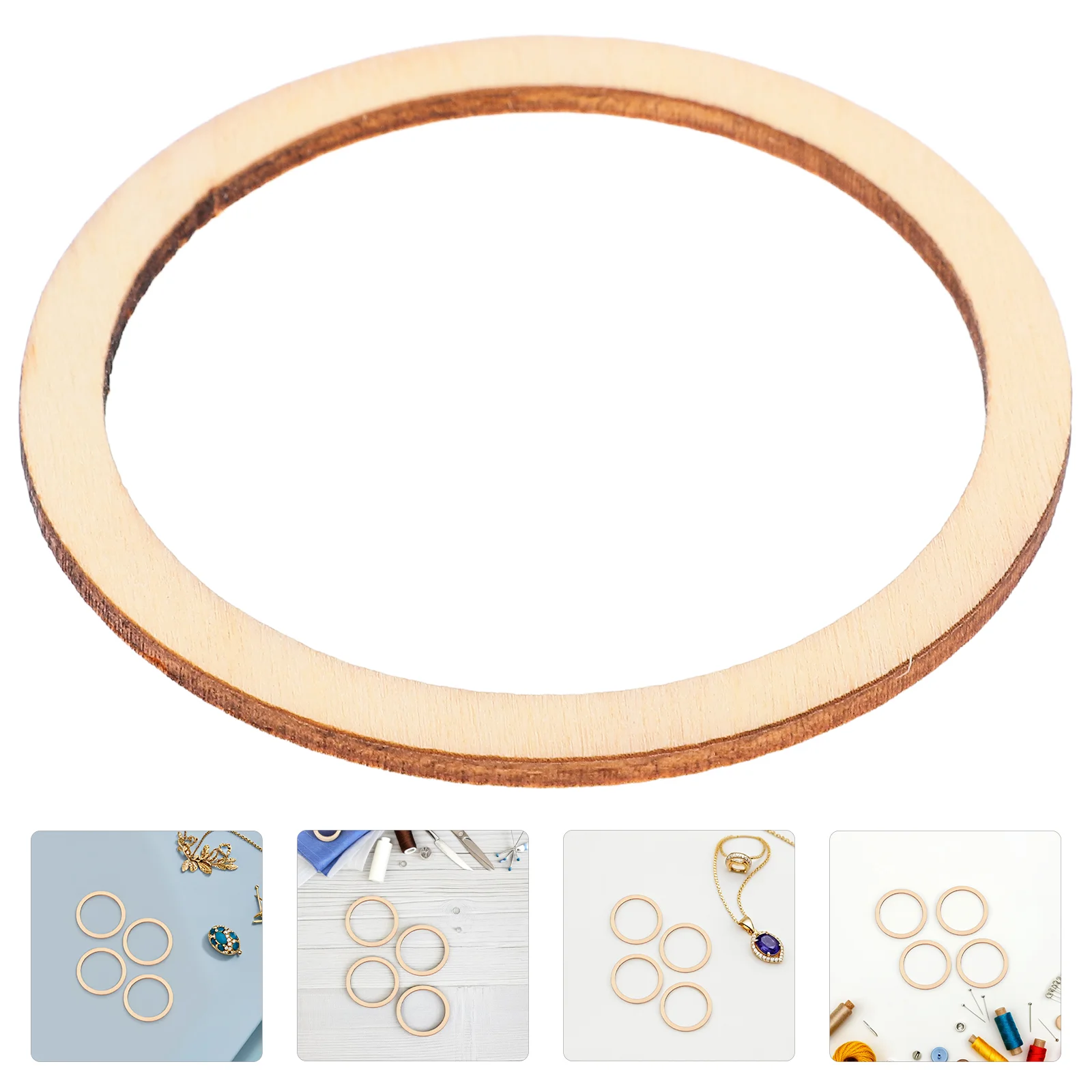 

50 Pcs Suite Wood Chip Jewelry Accessories Mini Frames Craft Sticks Wooden Beads for Crafting Hollowed Slice