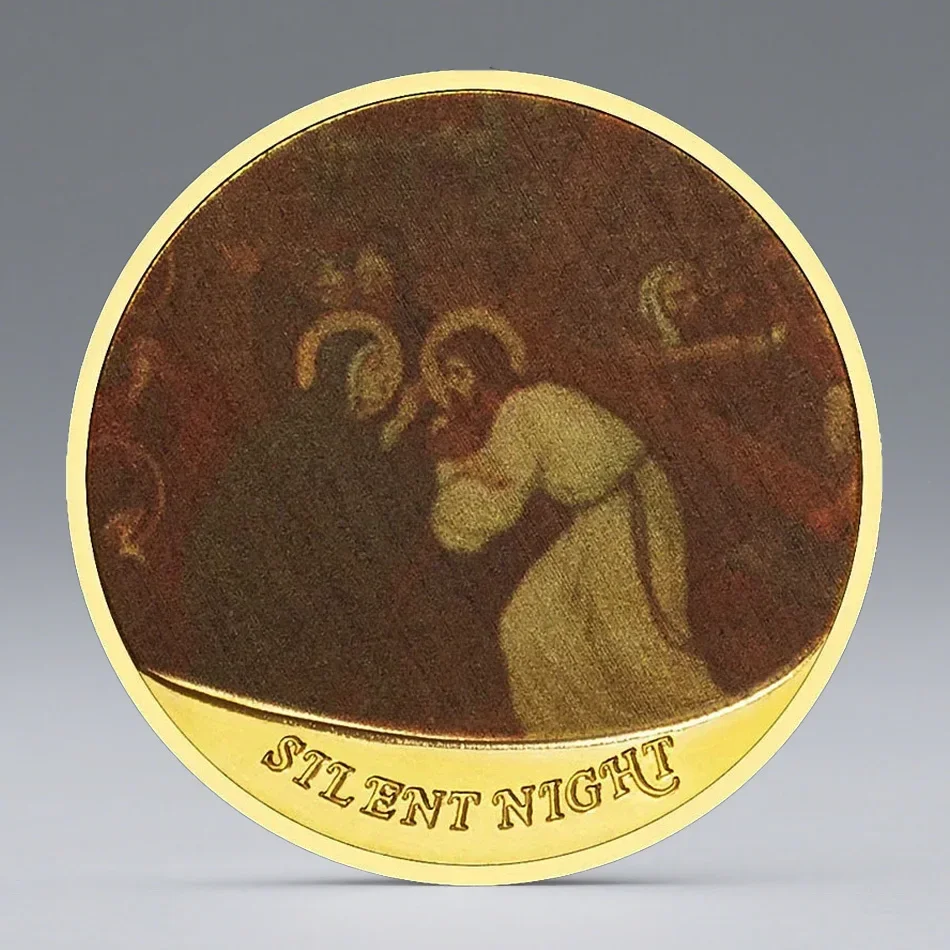 Jesus Silent Night Commemorative Coin Gold Plated Religious Christian Coin Christmas Souvenir Collectible Gift