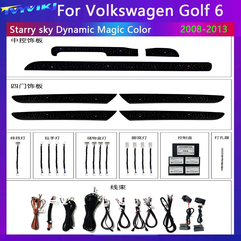 

TVYVIKJ LED Car Inner Ambient Light For Volkswagen Golf 6 2008-2012 Dynamic Starry Atmosphere Light 1:1 Mold Opening APP Control