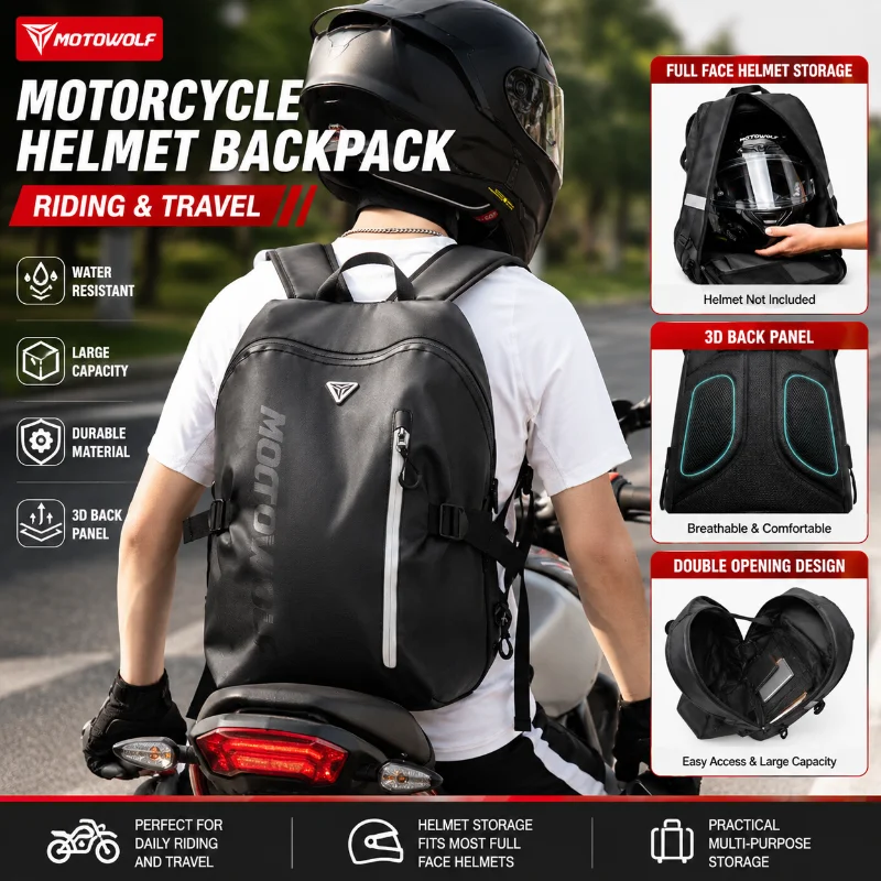 MOTOWOLF Motorcycle Helmet Backpack Waterproof Full Face Helmet Storage Bag Riding Travel Backpack for Men Women