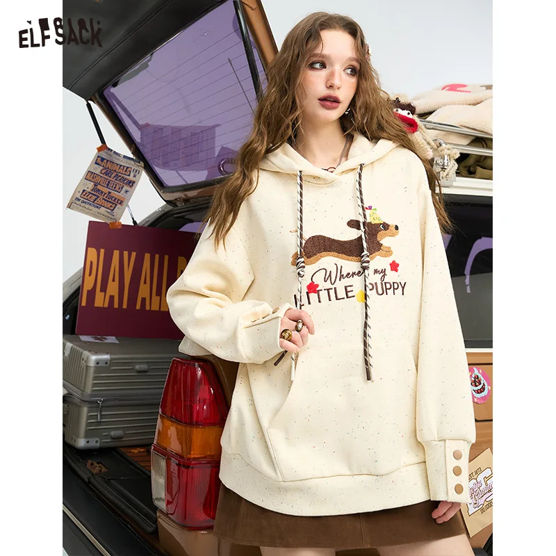 ELFSACK 2024 Winter New Arrivals Casual Cute Original Printed Color Dot Hoodie