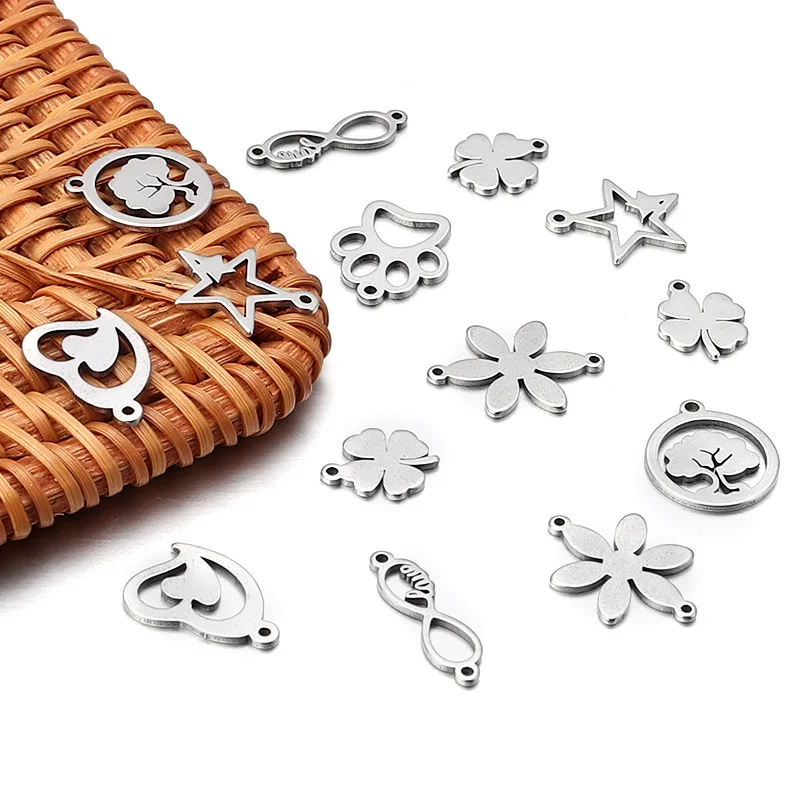 10 Pcs/lot Stainless Steel Pendents Flower Star Tree Heart Shape Charms Ornamental Pendants For Jewelry Making Necklace Bracelet