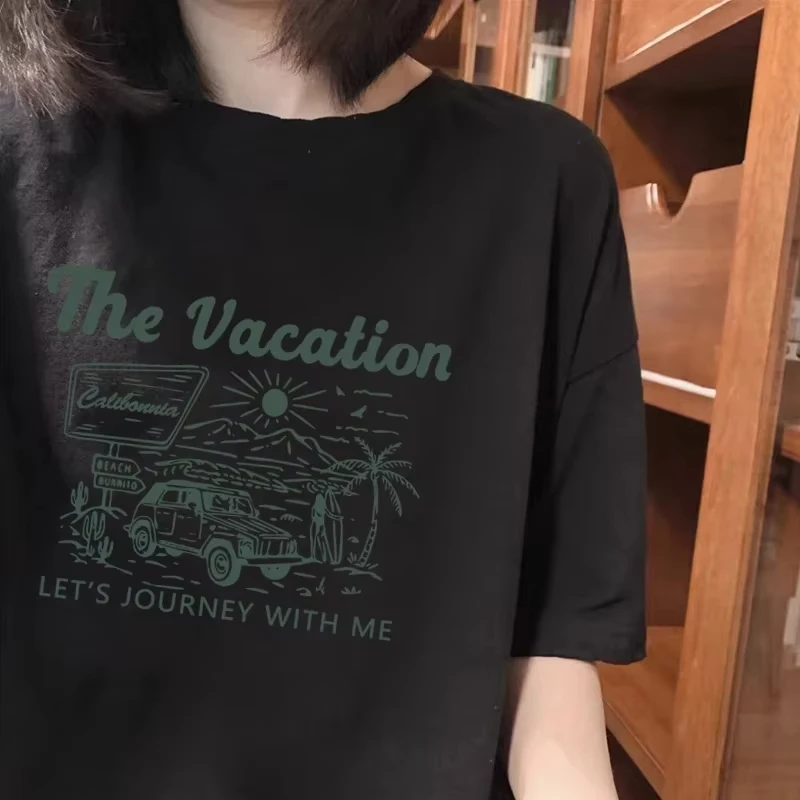 White The Vacation California Off-Road Vehicle Printed T-Shirt Cotton Graphic Tee Men Women Summer Streetwear