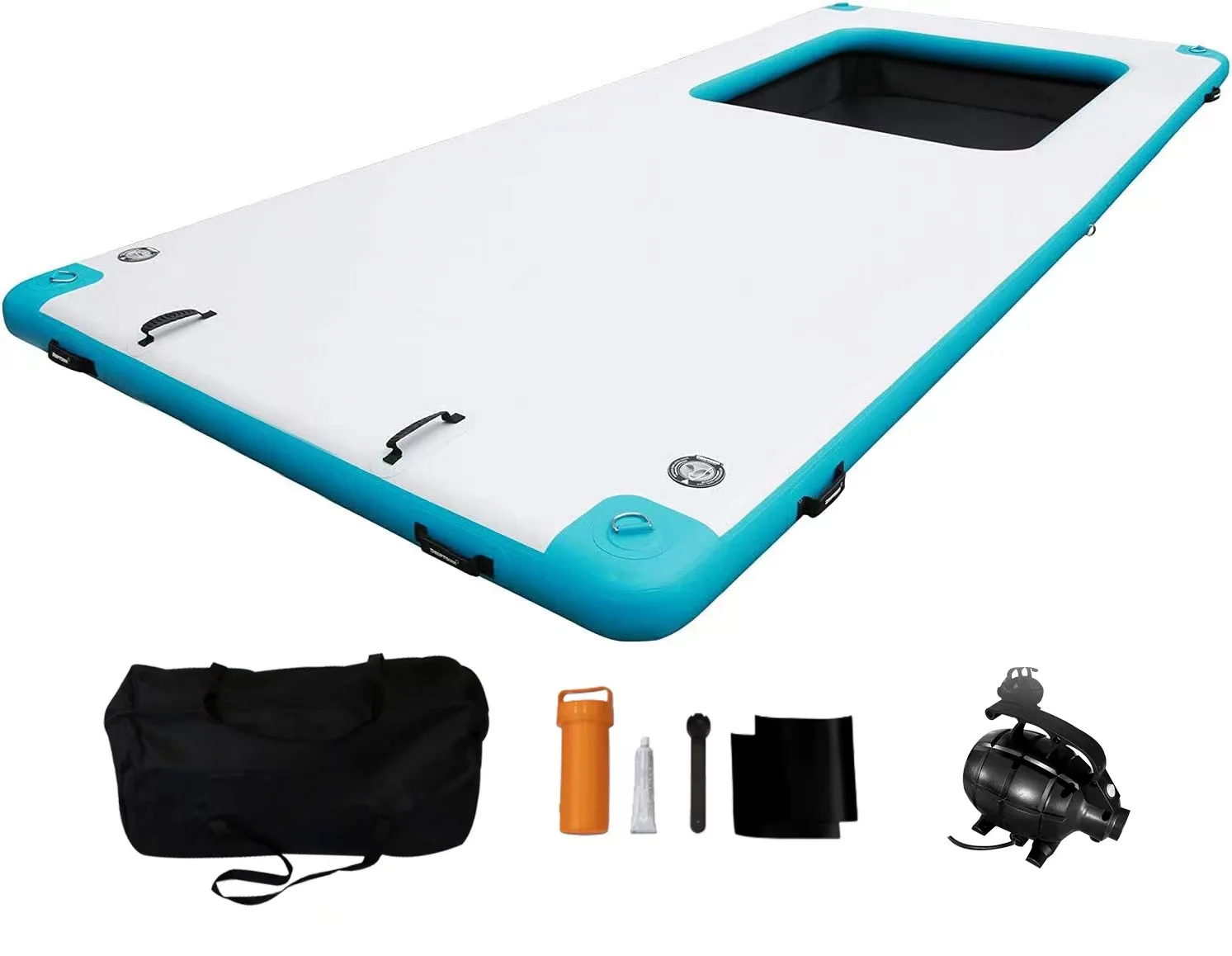 منصة عائمة قابلة للنفخ على الماء بإبرة خارجية متينة لحمام السباحة واليخوت ومنصة ترفيهية لصيد الأسماك على شكل جسر عائم #2