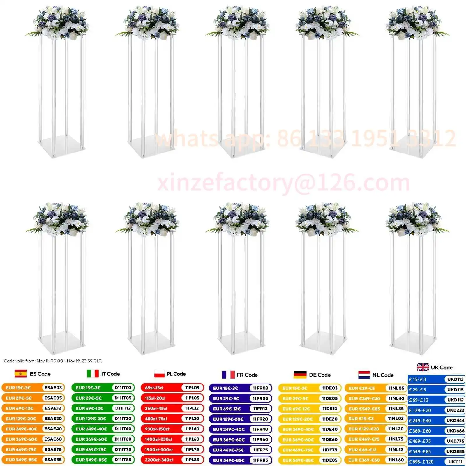 

Customizable 10Pcs Acrylic Vase Wedding Flower Stands Set, 23.6"H Clear Column Rack Geometric Display Stand for Home Party Weddi