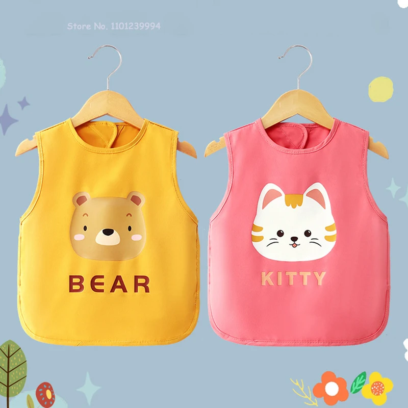 Baberos sin mangas para bebé, batas para comer, delantales para niños y niñas, babero impermeable resistente a la suciedad, bata fina de verano con bonitos dibujos animados para niños