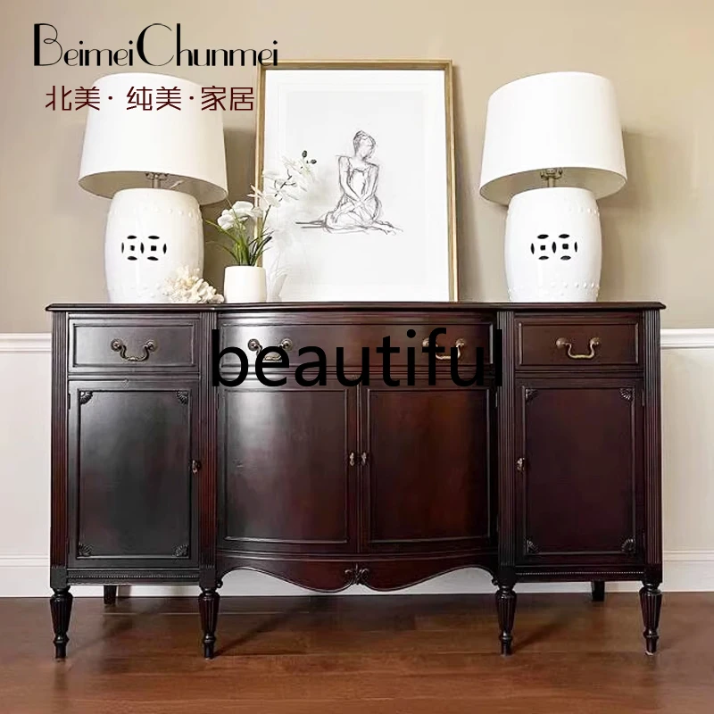 

American side cabinet, solid wood semi-round storage, European-style entrance door cabinet, retro door cabinet against the wall